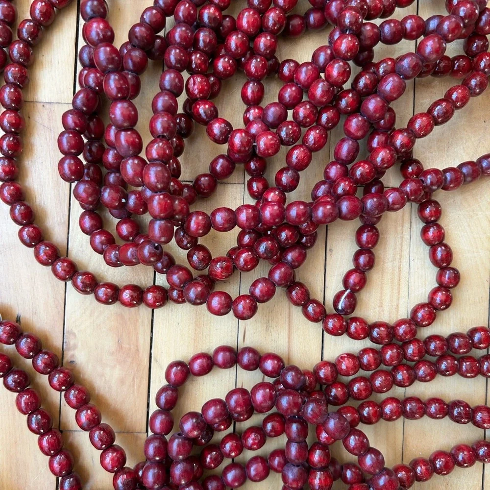 Vintage Kurt Adler Wood Beads Garland Christmas Cranberry Red 10 Strands 9 feet